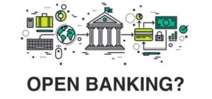 Ilustração com o texto "open banking"